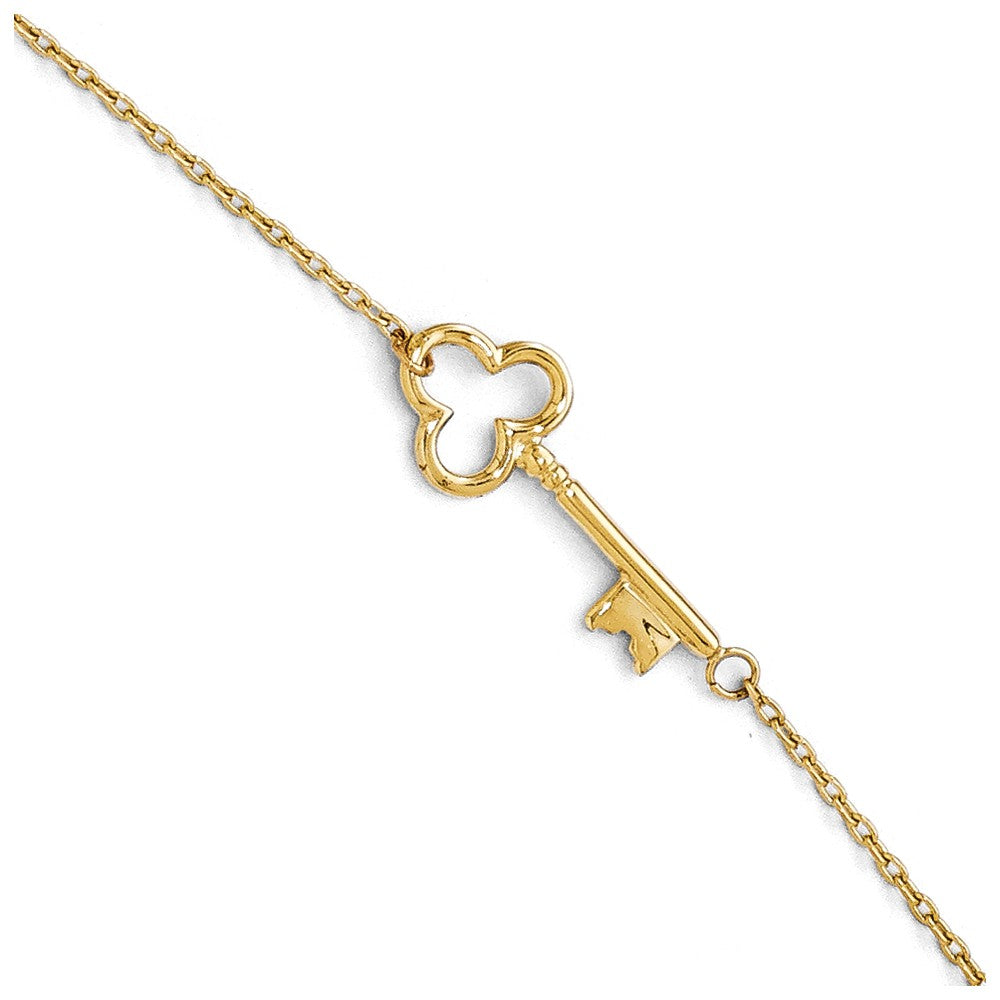 14k Yellow Gold Polished Shamrock Key Anklet, 9-10 Inch, Item A8663 by The Black Bow Jewelry Co.