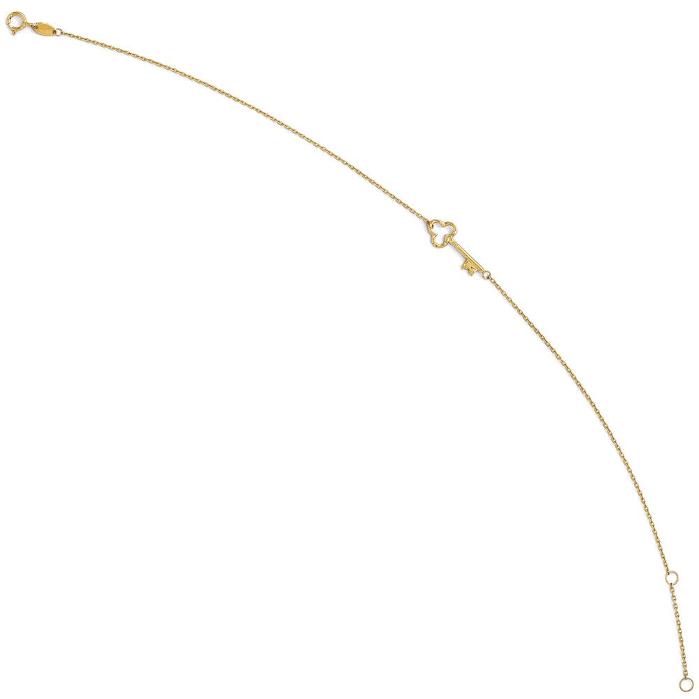 Alternate view of the 14k Yellow Gold Polished Shamrock Key Anklet, 9-10 Inch by The Black Bow Jewelry Co.