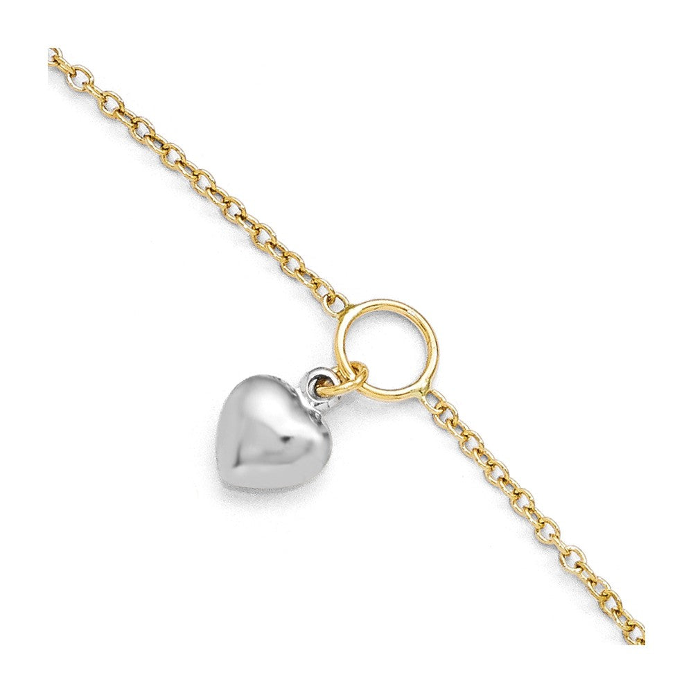 14k Two Tone Gold Dangling Puffed Heart Anklet, 10-11 Inch, Item A8664 by The Black Bow Jewelry Co.