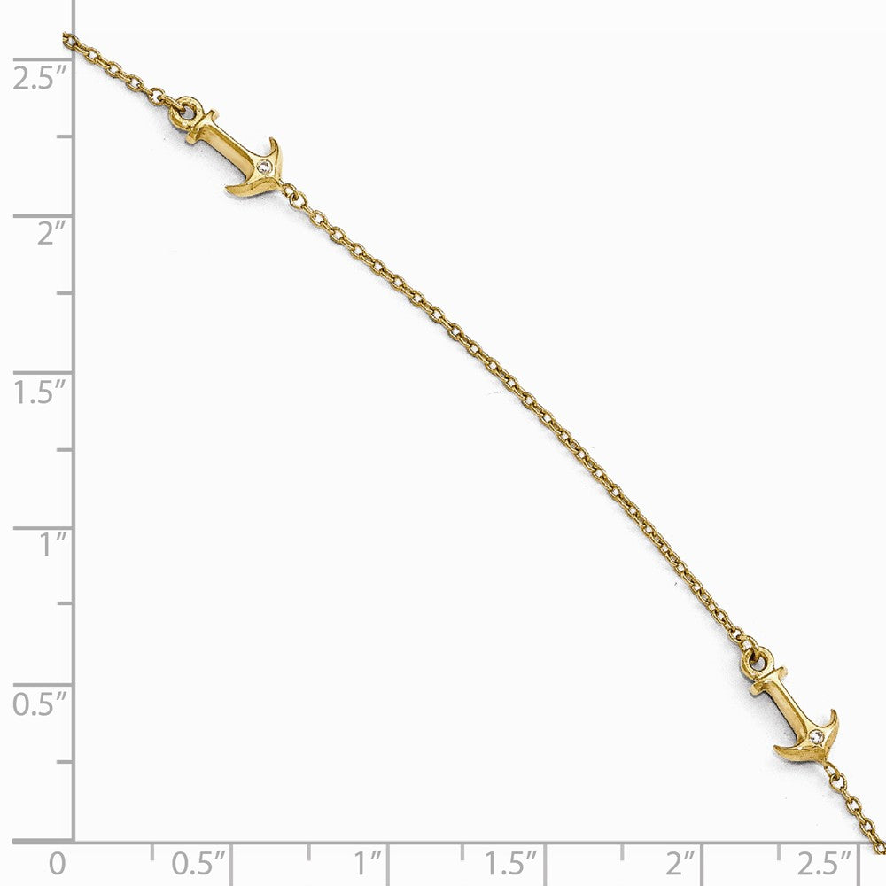 Alternate view of the 14k Yellow Gold and Cubic Zirconia Anchor Station Anklet, 9-10 Inch by The Black Bow Jewelry Co.