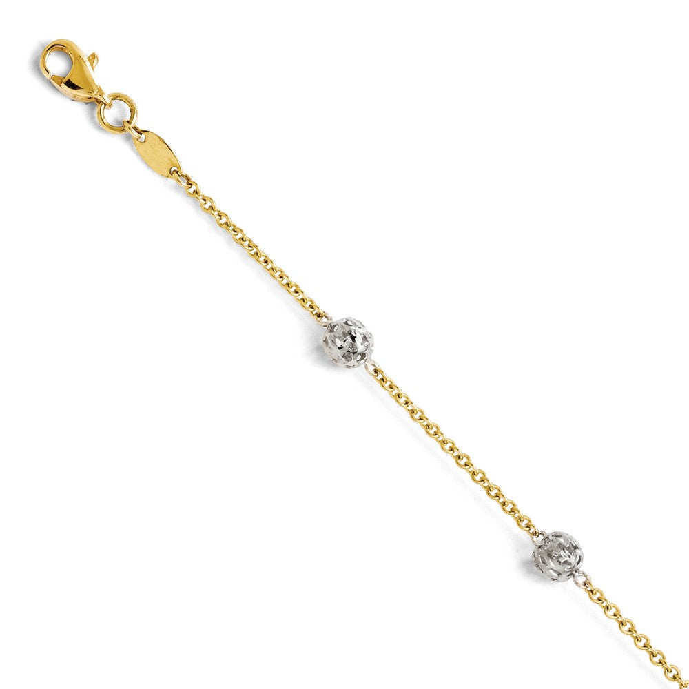14k Two Tone Gold 5mm Cage Bead Station Anklet, 9-10 Inch, Item A8668 by The Black Bow Jewelry Co.