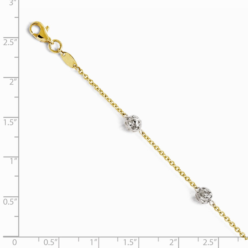 Alternate view of the 14k Two Tone Gold 5mm Cage Bead Station Anklet, 9-10 Inch by The Black Bow Jewelry Co.