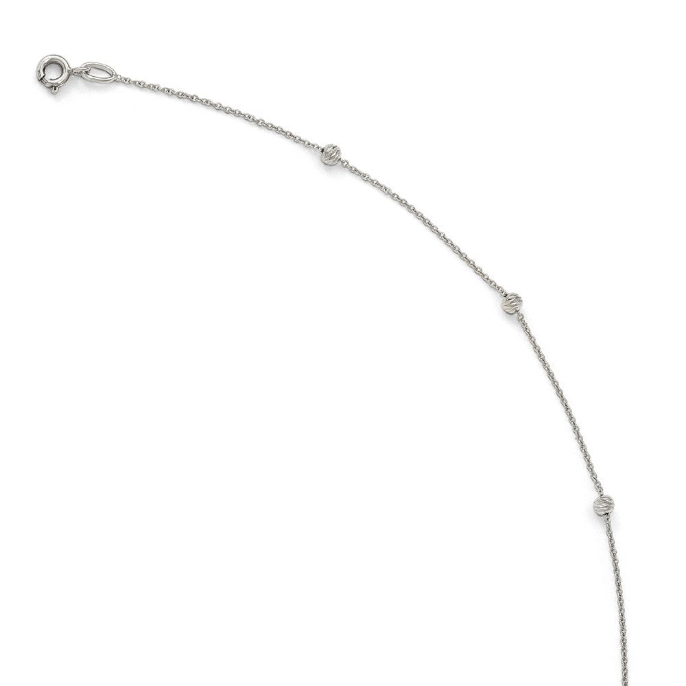 Alternate view of the 14k White Gold Diamond-Cut Beaded Cable Chain Anklet, 10-11 Inch by The Black Bow Jewelry Co.