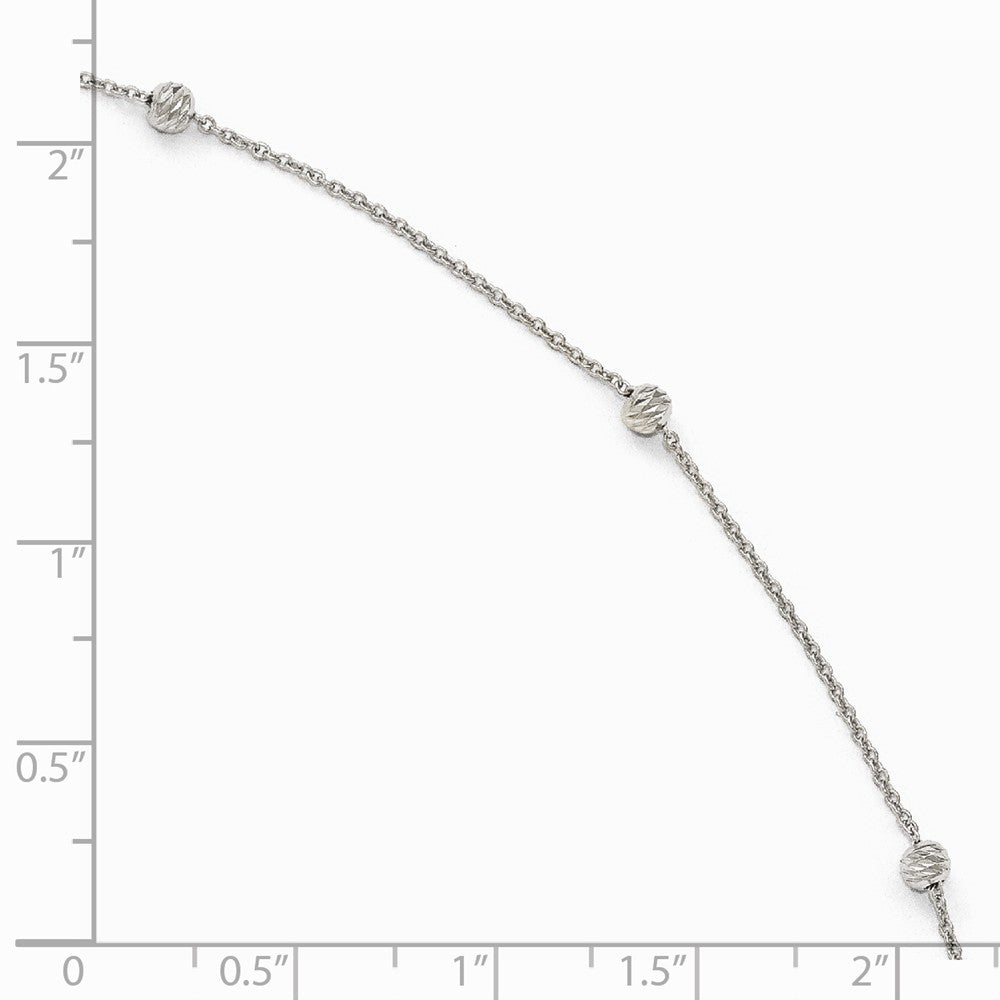 Alternate view of the 14k White Gold Diamond-Cut Beaded Cable Chain Anklet, 10-11 Inch by The Black Bow Jewelry Co.