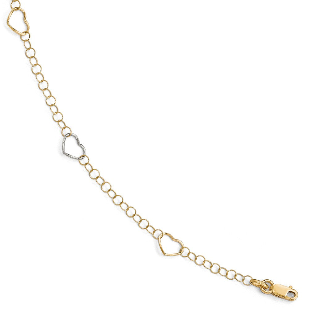 14k Two Tone Gold Open Heart Link Station Anklet, 9-10 Inch, Item A8682 by The Black Bow Jewelry Co.