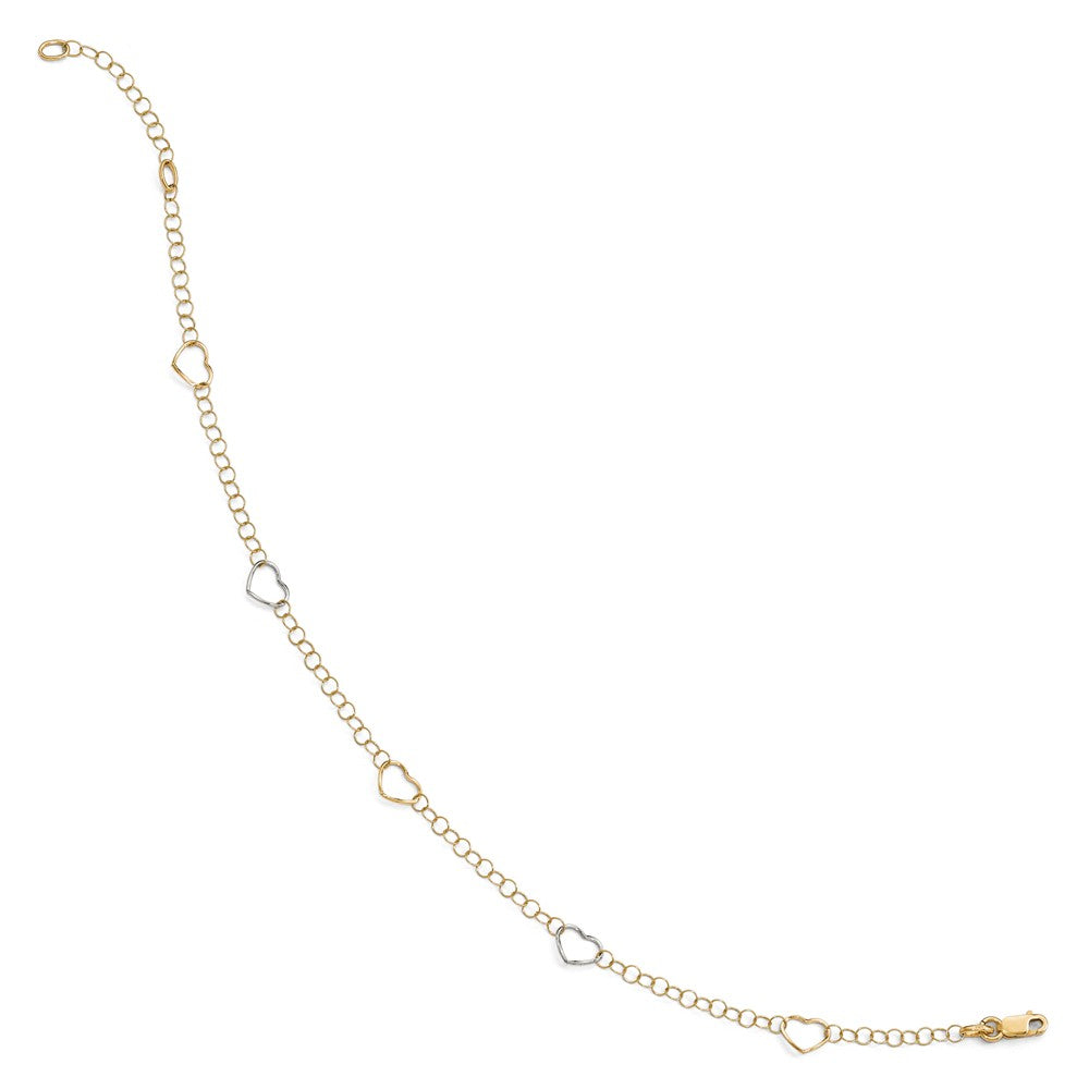 Alternate view of the 14k Two Tone Gold Open Heart Link Station Anklet, 9-10 Inch by The Black Bow Jewelry Co.