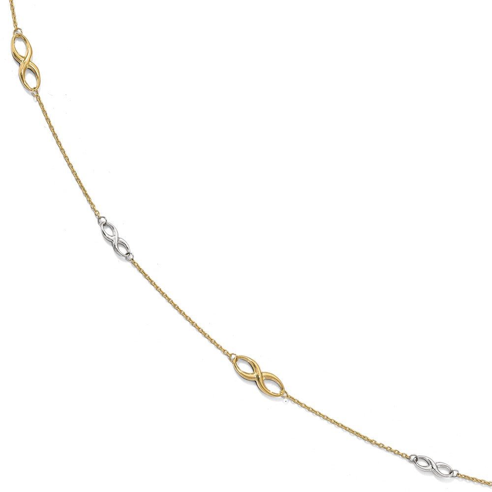 10k Two Tone Gold Polished Infinity Station Anklet, 9-10 Inch, Item A8693 by The Black Bow Jewelry Co.
