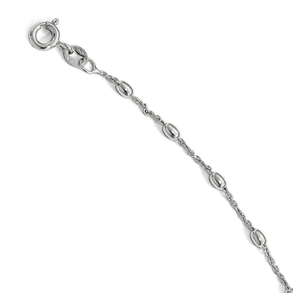Sterling Silver Polished 2.6mm Beaded Cable Chain Anklet, 9-10 Inch, Item A8695 by The Black Bow Jewelry Co.