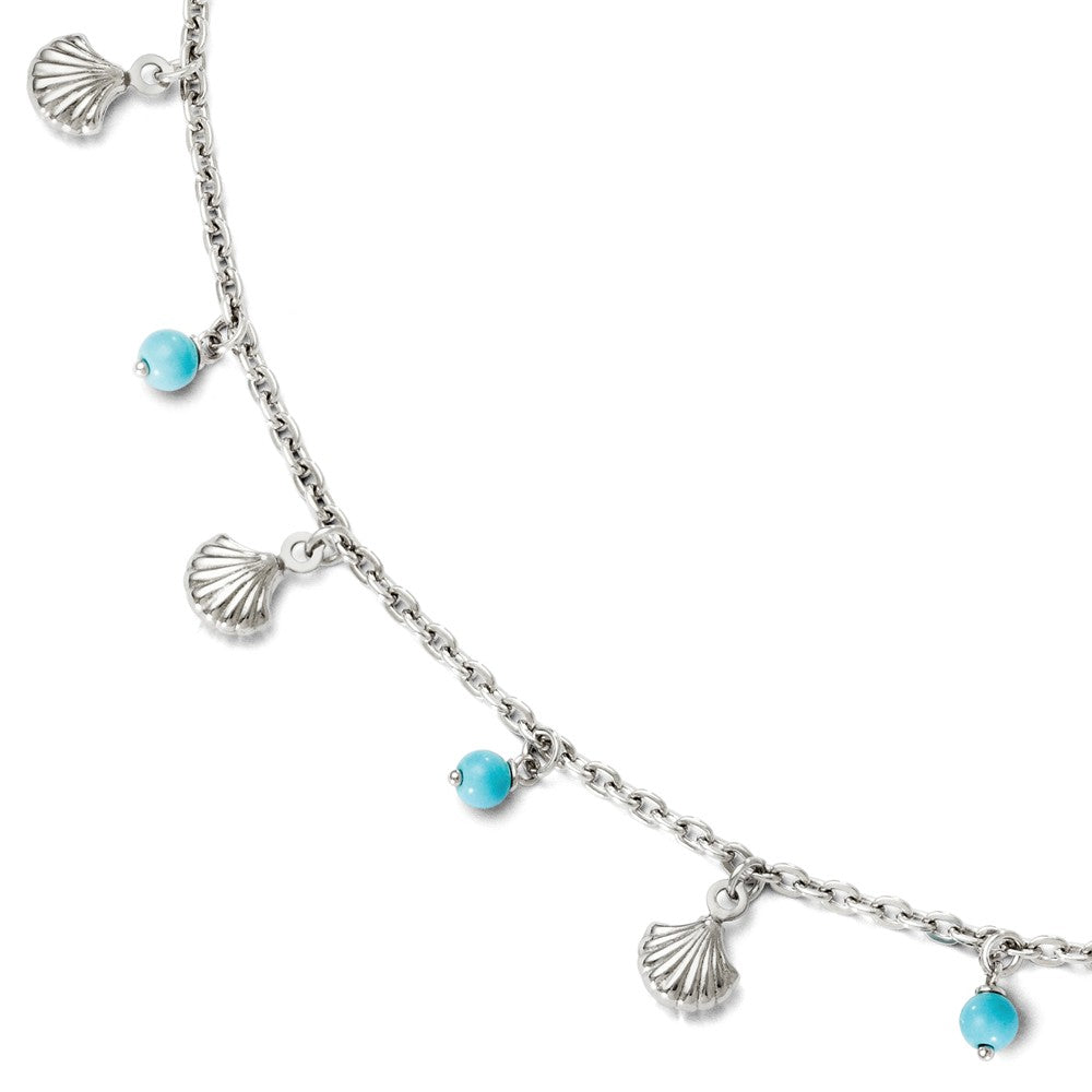 Sterling Silver Turquoise Bead And Sea Shell Dangle Anklet, 9-10 Inch, Item A8698 by The Black Bow Jewelry Co.