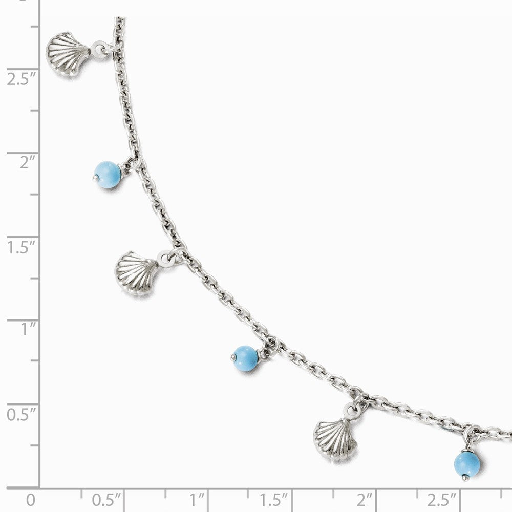 Alternate view of the Sterling Silver Turquoise Bead And Sea Shell Dangle Anklet, 9-10 Inch by The Black Bow Jewelry Co.