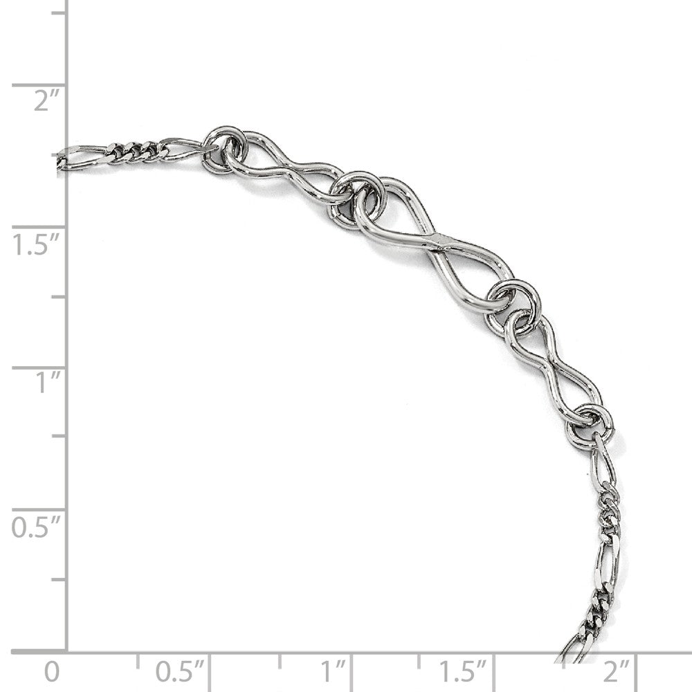 Alternate view of the Sterling Silver 6mm Infinity and 2mm Figaro Link Anklet, 9-10 Inch by The Black Bow Jewelry Co.