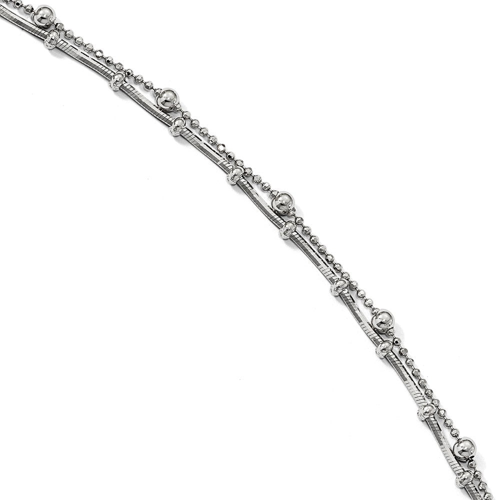Sterling Silver Double Strand Fancy Beaded Anklet, 9-9.5 Inch, Item A8705 by The Black Bow Jewelry Co.