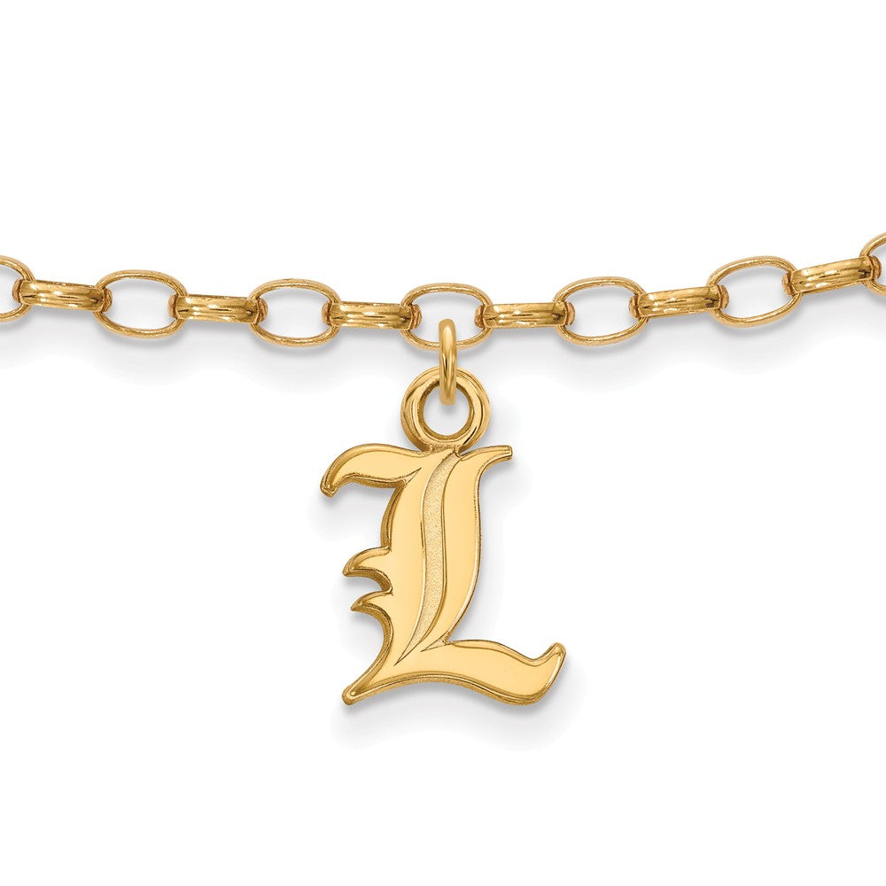 14k Gold Plated Silver Univer. of Louisville Dangle Anklet, 9 In, Item A8719 by The Black Bow Jewelry Co.