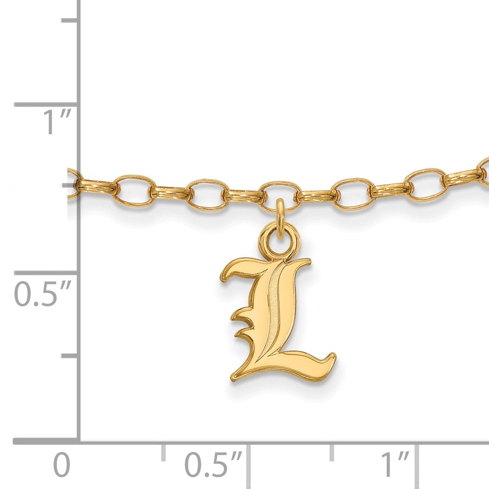 Alternate view of the 14k Gold Plated Silver Univer. of Louisville Dangle Anklet, 9 In by The Black Bow Jewelry Co.