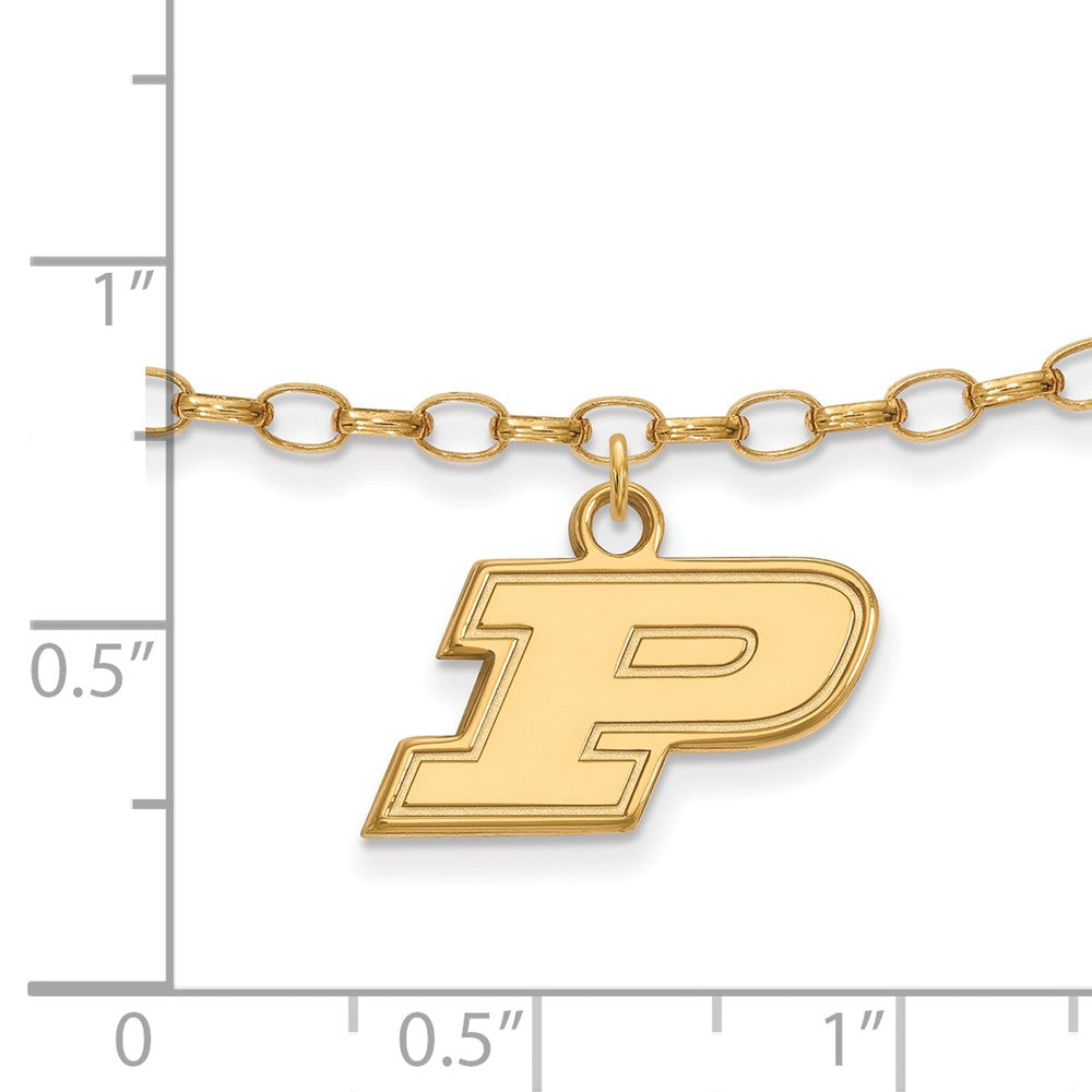 Alternate view of the 14k Gold Plated Sterling Silver Purdue P Dangle Anklet, 9 Inch by The Black Bow Jewelry Co.