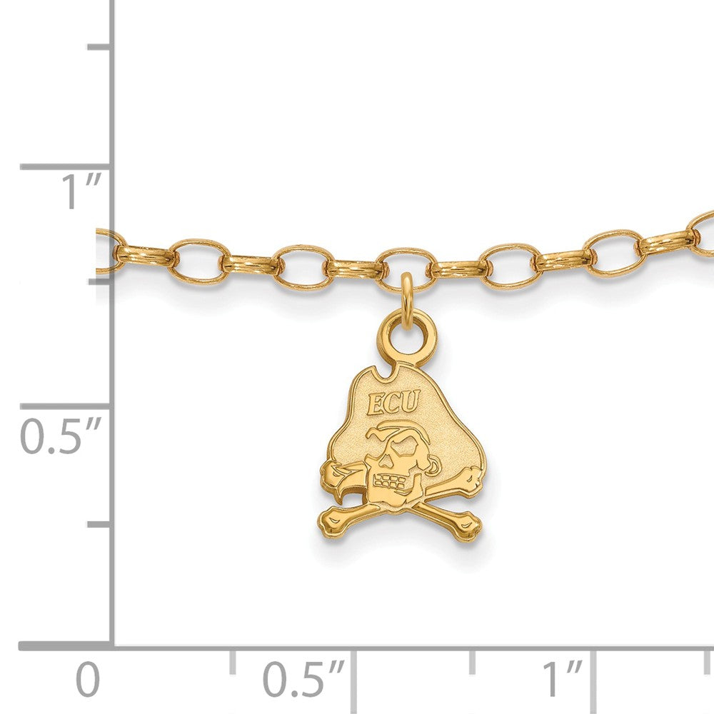 Alternate view of the 14k Gold Plated Silver East Carolina Univ. Anklet, 9 Inch by The Black Bow Jewelry Co.