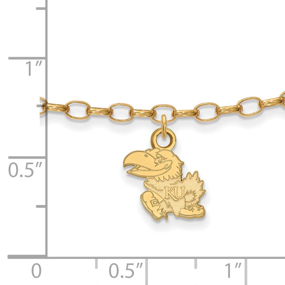 Alternate view of the 14k Gold Plated Sterling Silver Univ. of Kansas Anklet, 9 Inch by The Black Bow Jewelry Co.