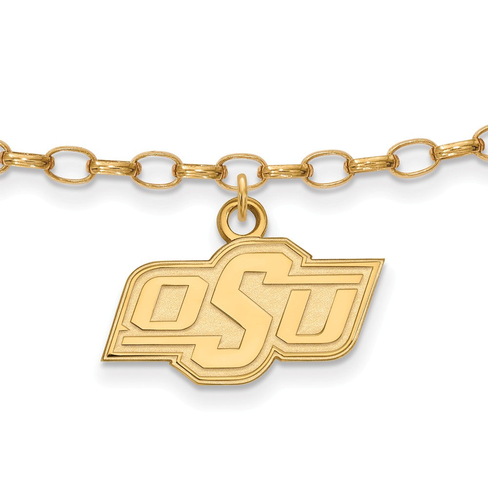 14k Gold Plated Silver Oklahoma State University Anklet, 9 Inch, Item A8727 by The Black Bow Jewelry Co.