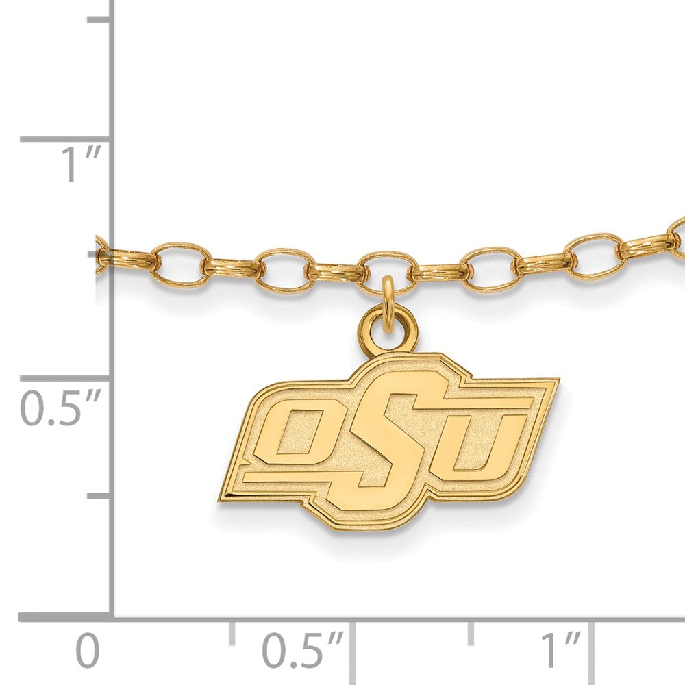 Alternate view of the 14k Gold Plated Silver Oklahoma State University Anklet, 9 Inch by The Black Bow Jewelry Co.