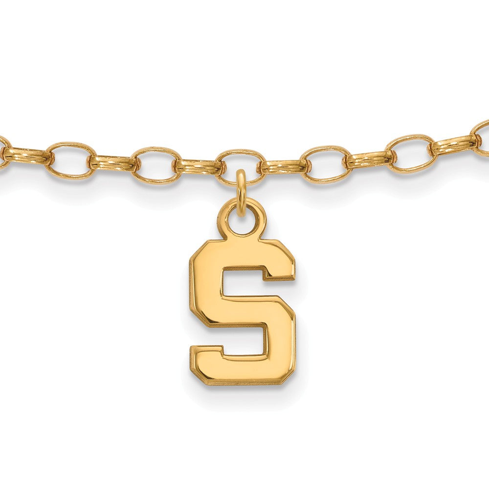 14k Gold Plated Silver Michigan State University Anklet, 9 Inch, Item A8734 by The Black Bow Jewelry Co.