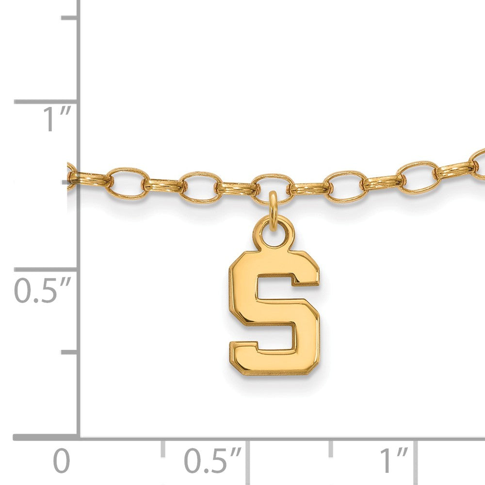Alternate view of the 14k Gold Plated Silver Michigan State University Anklet, 9 Inch by The Black Bow Jewelry Co.
