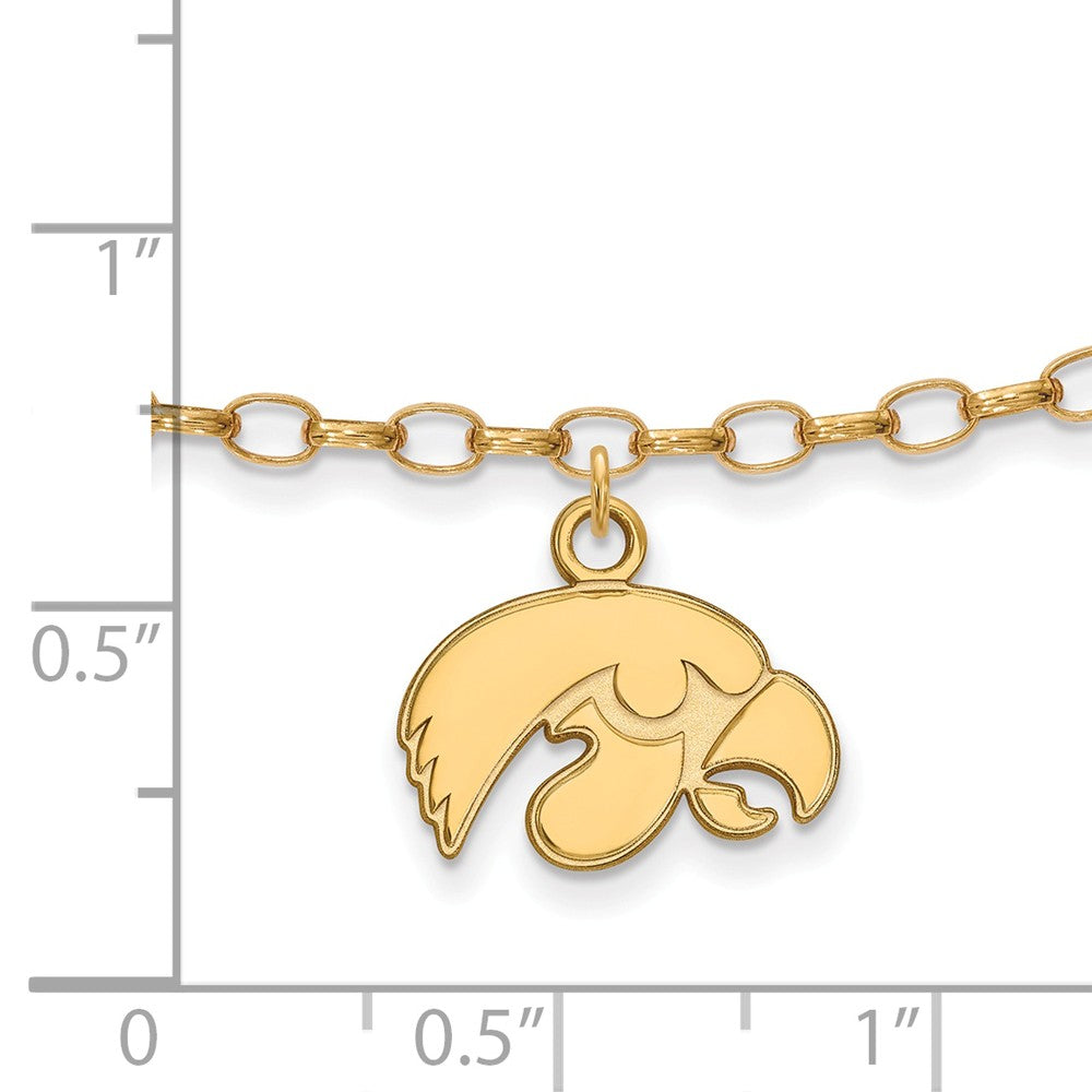 Alternate view of the 14k Gold Plated Sterling Silver University of Iowa Anklet, 9 Inch by The Black Bow Jewelry Co.