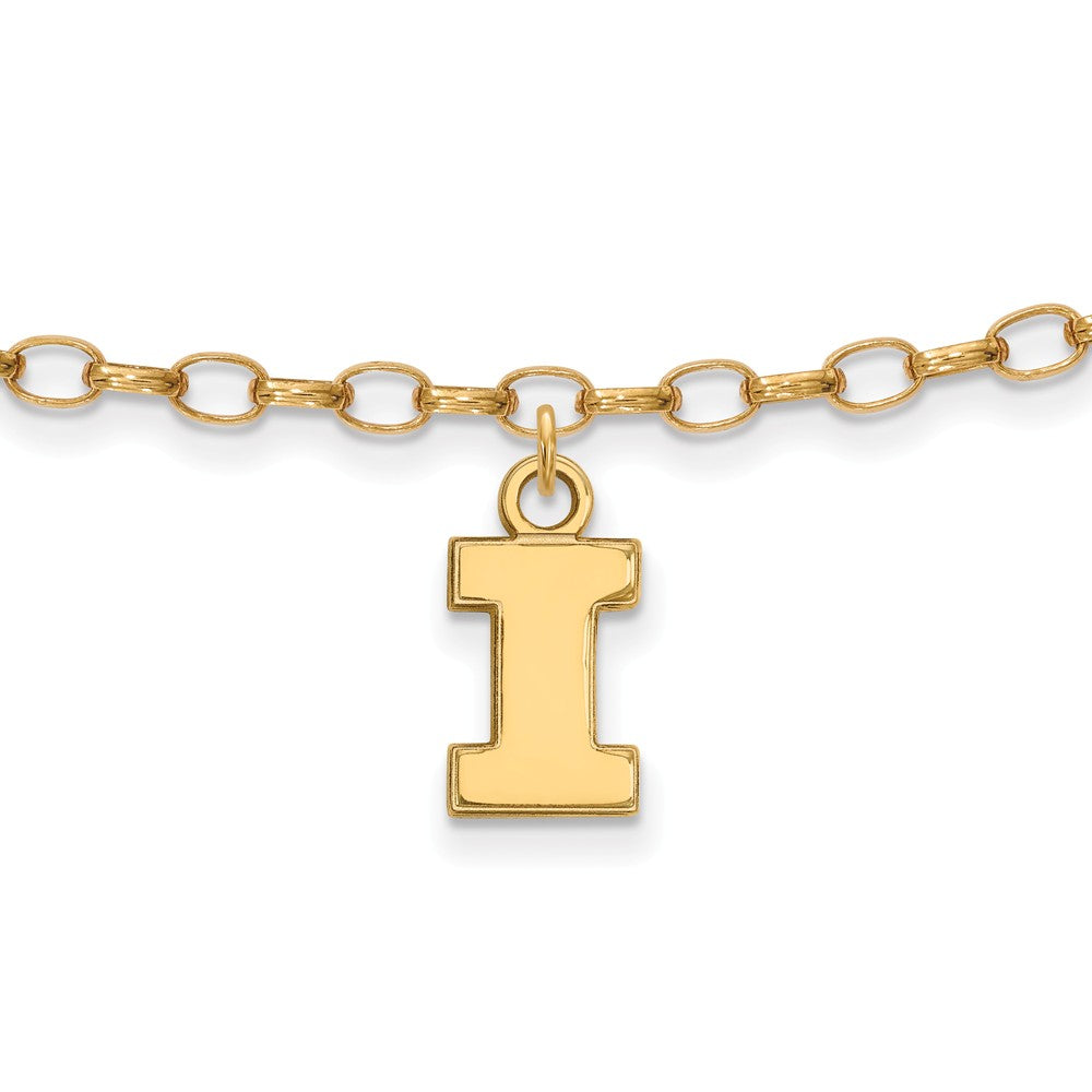 14k Gold Plated Silver University of Illinois Anklet, 9 Inch, Item A8743 by The Black Bow Jewelry Co.