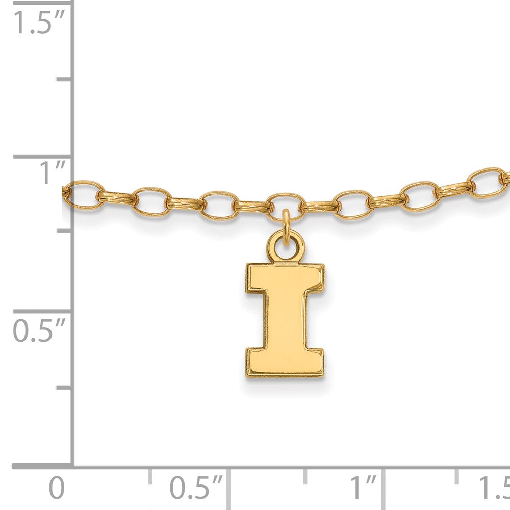 Alternate view of the 14k Gold Plated Silver University of Illinois Anklet, 9 Inch by The Black Bow Jewelry Co.