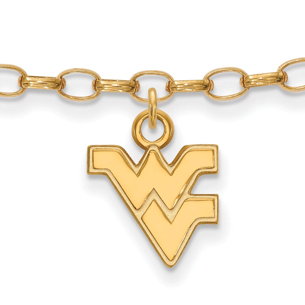 14k Gold Plated Silver West Virginia University Anklet, 9 Inch, Item A8751 by The Black Bow Jewelry Co.