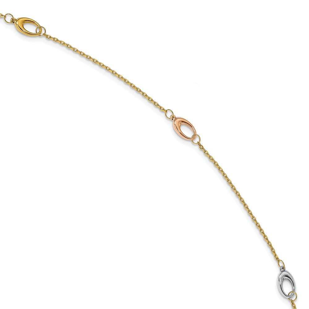 14k Tri-Color Gold Cable Chain And Oval Station Anklet, 9.5-10.5 Inch, Item A8803 by The Black Bow Jewelry Co.