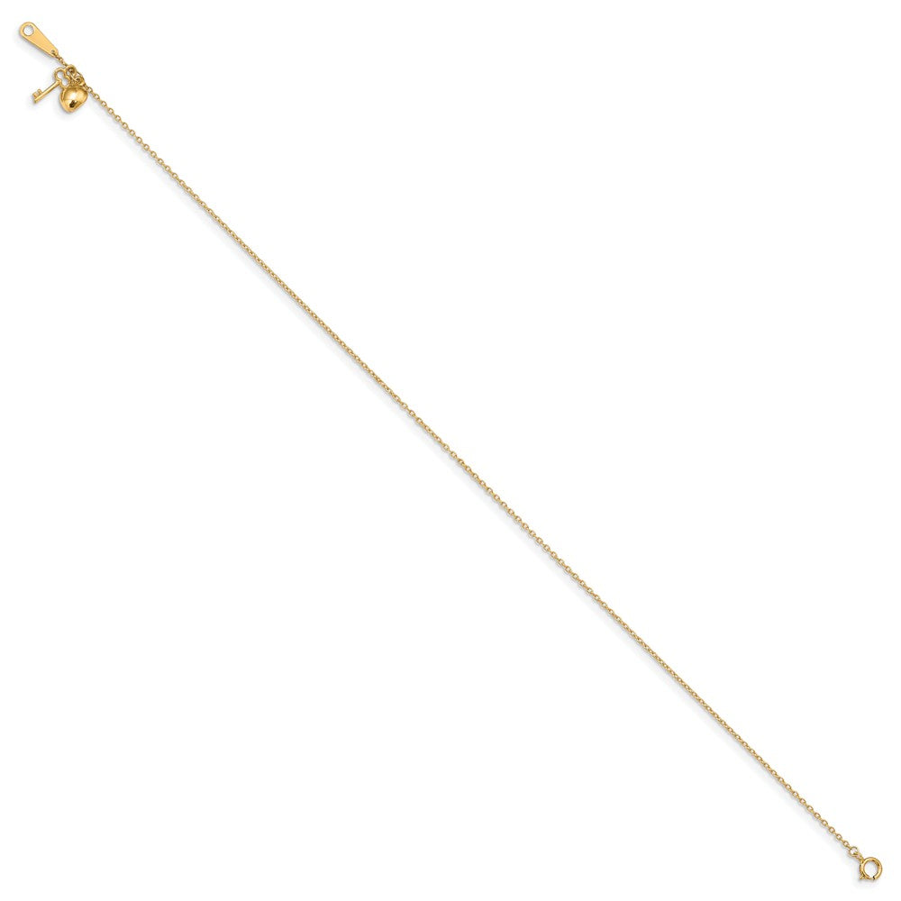 Alternate view of the 14k Yellow Gold Heart and Key 0.8mm Cable Chain Anklet, 10 Inch by The Black Bow Jewelry Co.