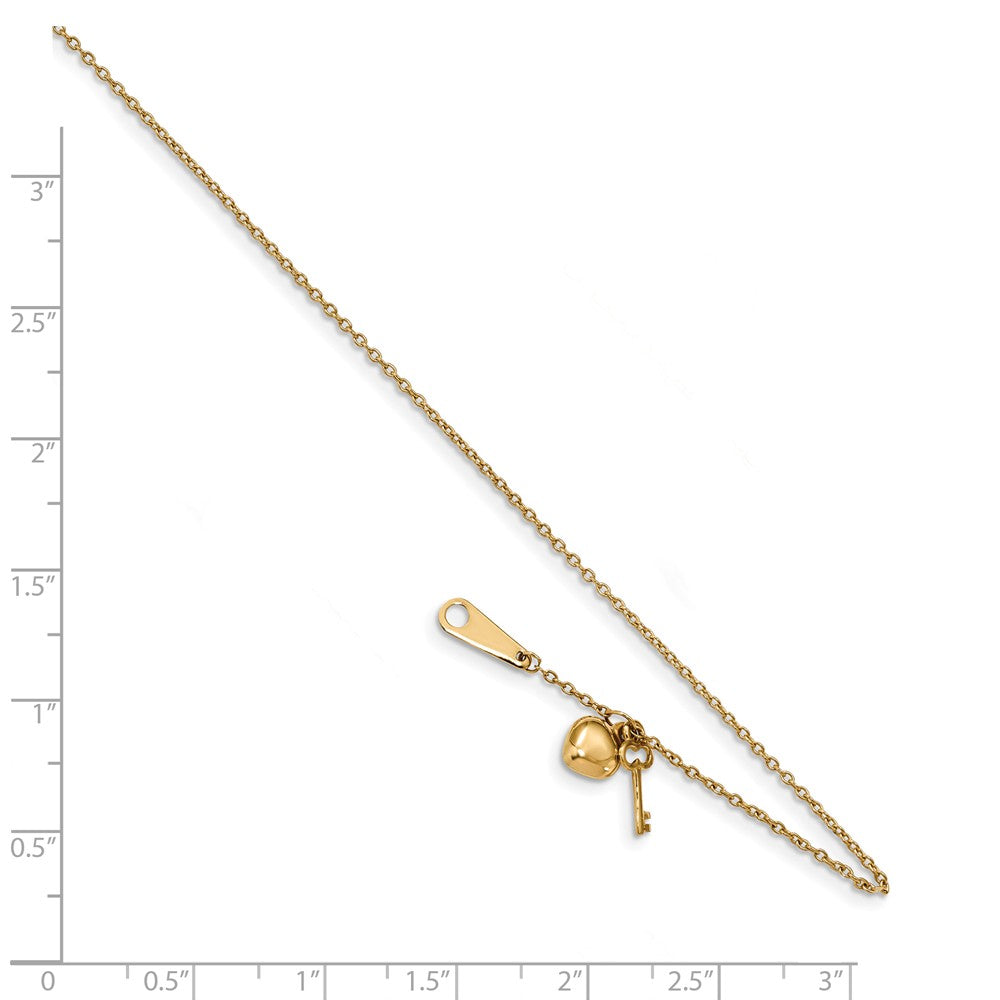 Alternate view of the 14k Yellow Gold Heart and Key 0.8mm Cable Chain Anklet, 10 Inch by The Black Bow Jewelry Co.