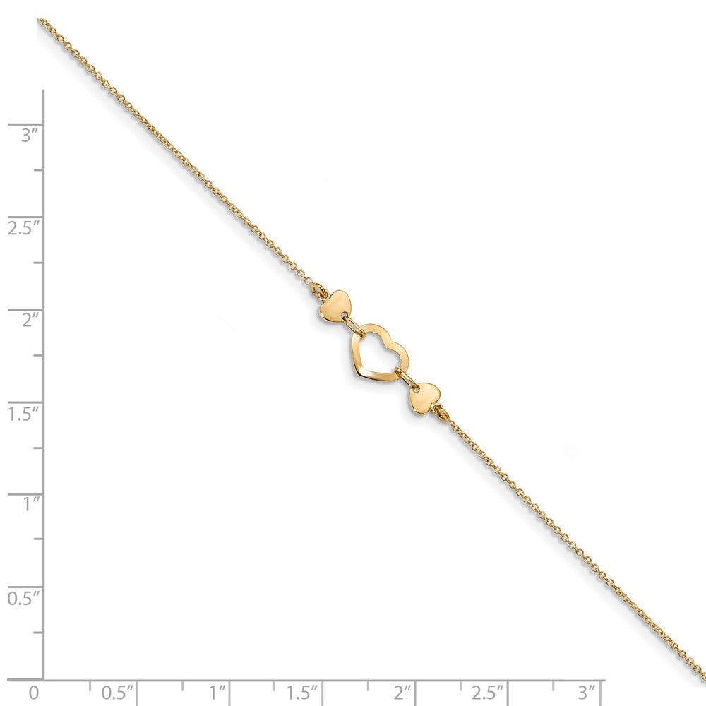 Alternate view of the 14k Yellow Gold Polished Heart And Cable Chain Anklet, 10-10.75 Inch by The Black Bow Jewelry Co.