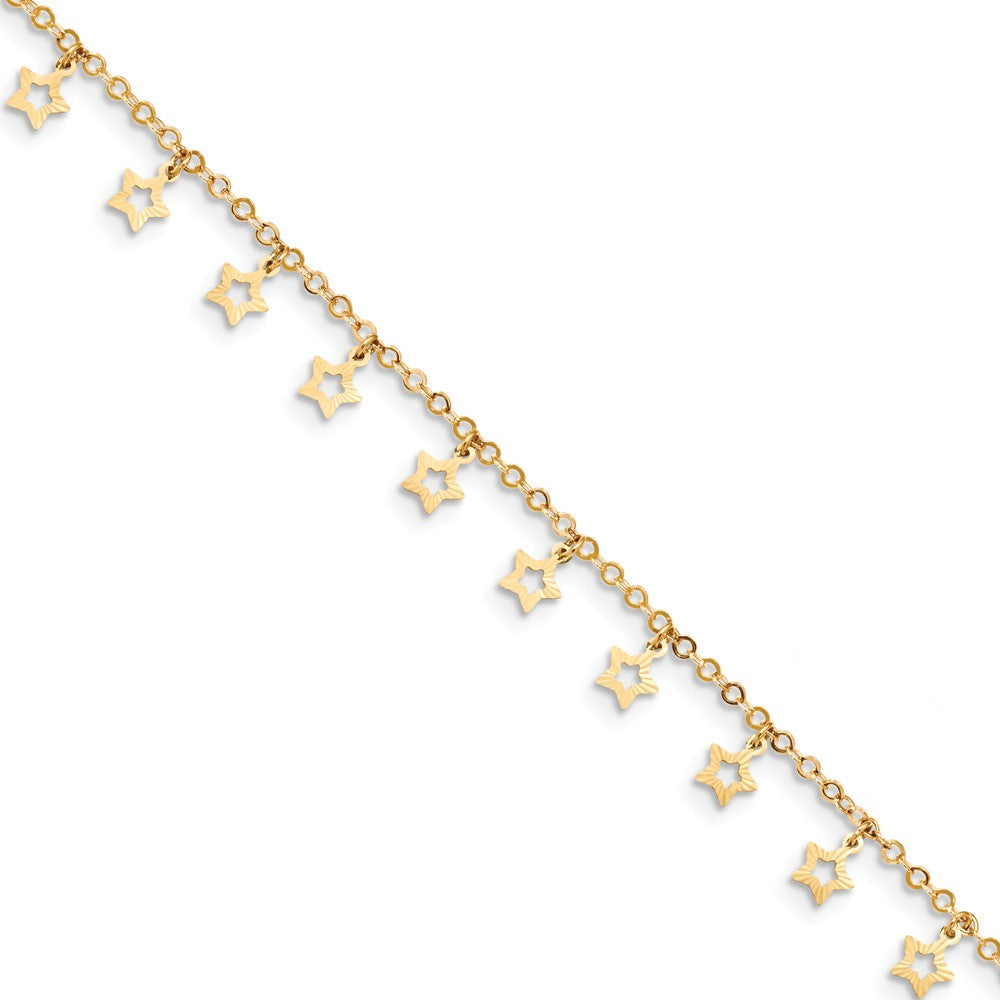 14k Yellow Gold Dangling Stars 1.5mm Cable Chain Anklet, 9-10 Inch, Item A8812 by The Black Bow Jewelry Co.