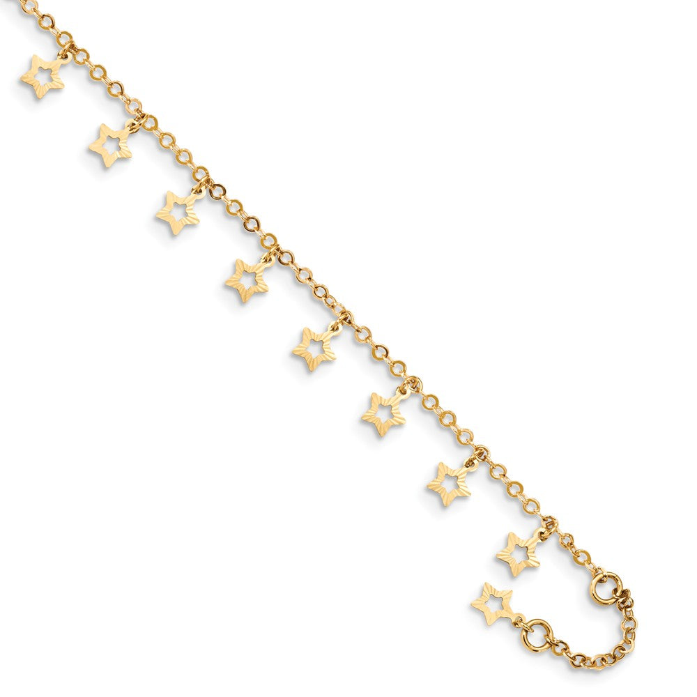 Alternate view of the 14k Yellow Gold Dangling Stars 1.5mm Cable Chain Anklet, 9-10 Inch by The Black Bow Jewelry Co.