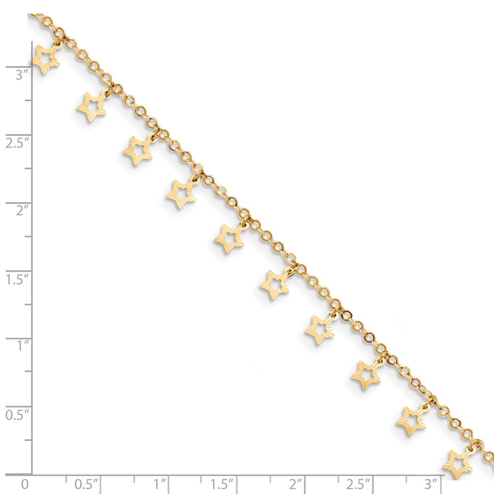 Alternate view of the 14k Yellow Gold Dangling Stars 1.5mm Cable Chain Anklet, 9-10 Inch by The Black Bow Jewelry Co.