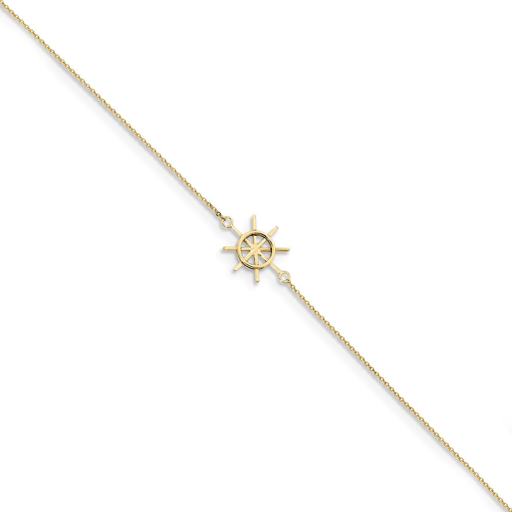 14k Yellow Gold Captains Wheel and Cable Chain Anklet, 9-10 Inch, Item A8813 by The Black Bow Jewelry Co.