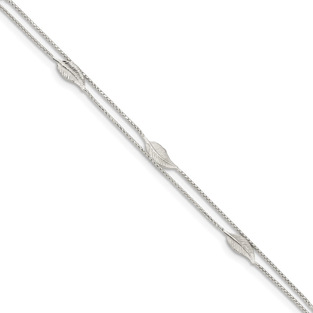 Sterling Silver 2 Strand Feather Adjustable Anklet, 9-10 Inch, Item A8816 by The Black Bow Jewelry Co.