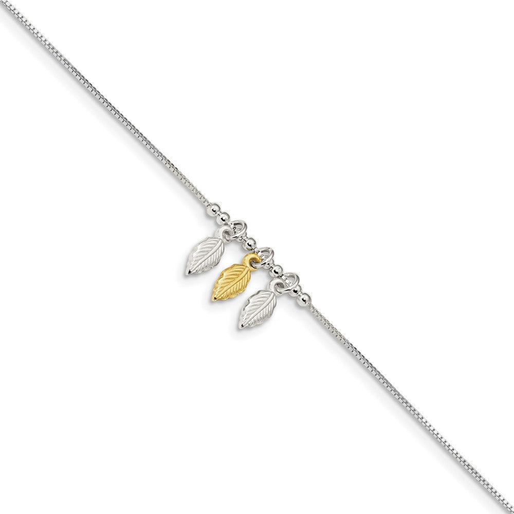 Sterling Silver and Gold-Tone Beaded Feather Anklet, 9-10 Inch, Item A8817 by The Black Bow Jewelry Co.