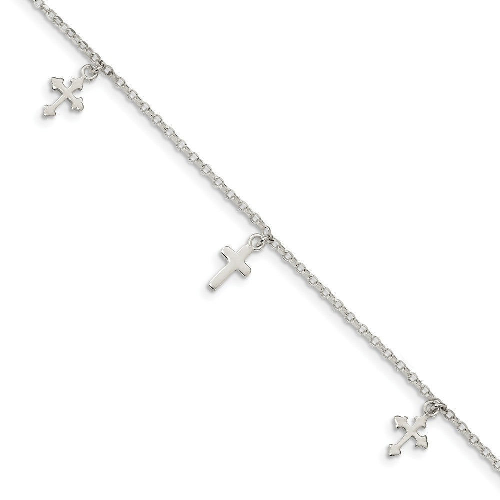 Sterling Silver Cross Dangle 1.5mm Rolo Chain Anklet, 9-10 Inch, Item A8819 by The Black Bow Jewelry Co.