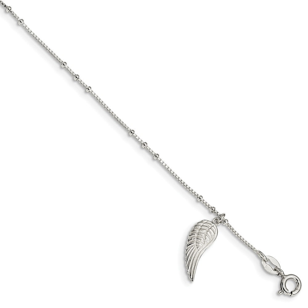Sterling Silver 20mm Wing Dangle 1mm Box Chain Anklet, 9-10 Inch, Item A8823 by The Black Bow Jewelry Co.