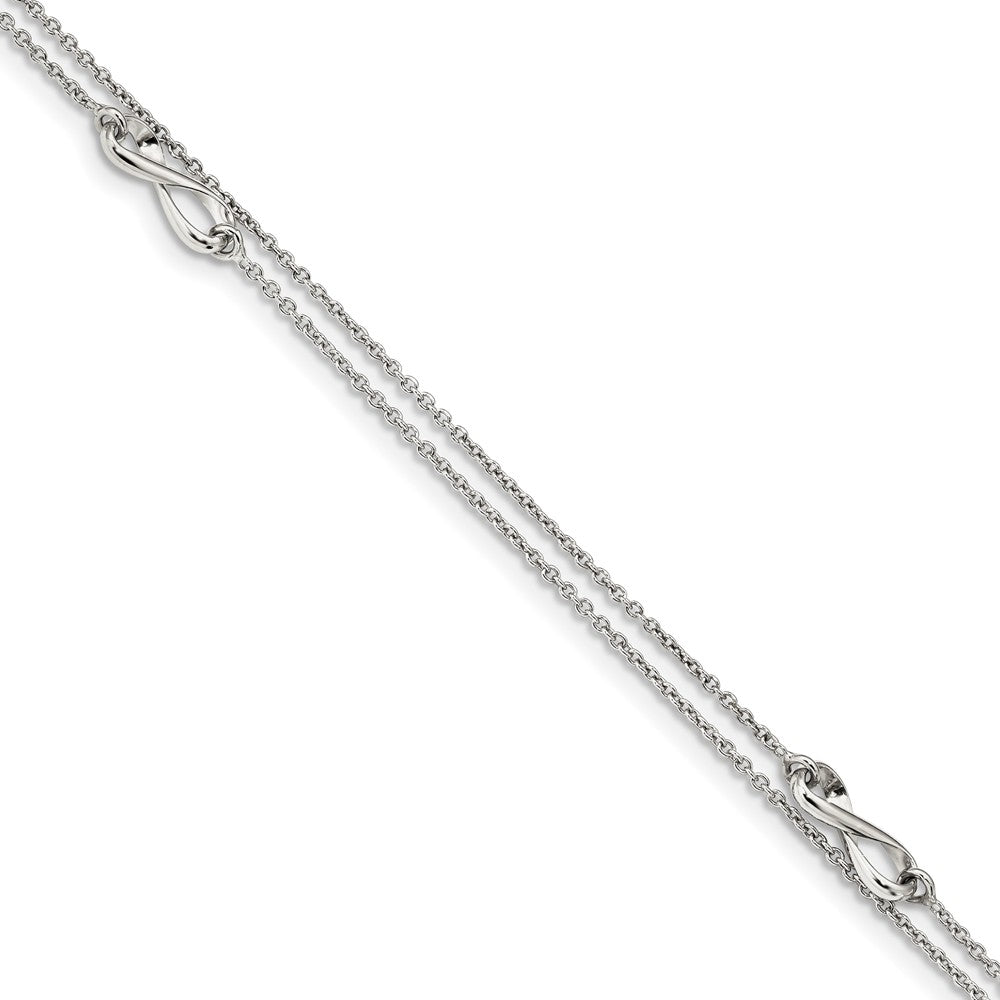 Rhodium-Plated Sterling Silver 2-Strand Infinity Anklet, 9-10 Inch, Item A8824 by The Black Bow Jewelry Co.