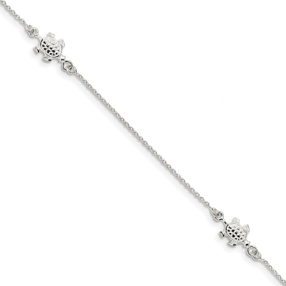 Sterling Silver Polished Turtle And 1mm Cable Chain Anklet, 9-10 Inch, Item A8827 by The Black Bow Jewelry Co.