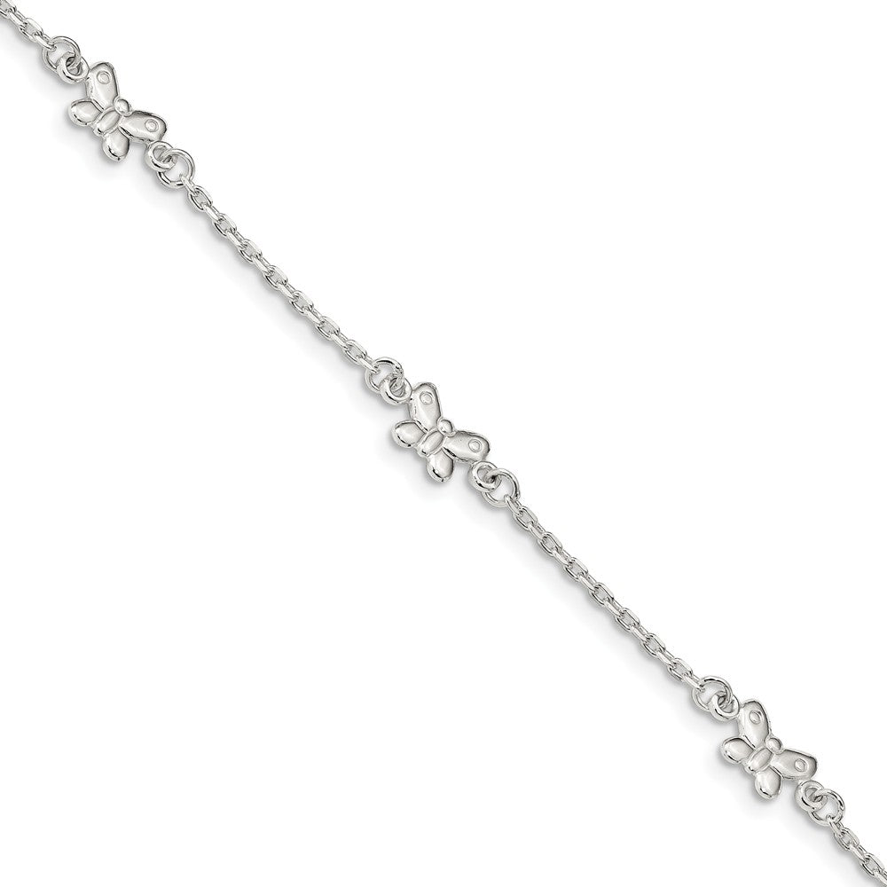 Sterling Silver Butterfly And 1.5mm Cable Chain Anklet, 9-10 Inch, Item A8828 by The Black Bow Jewelry Co.