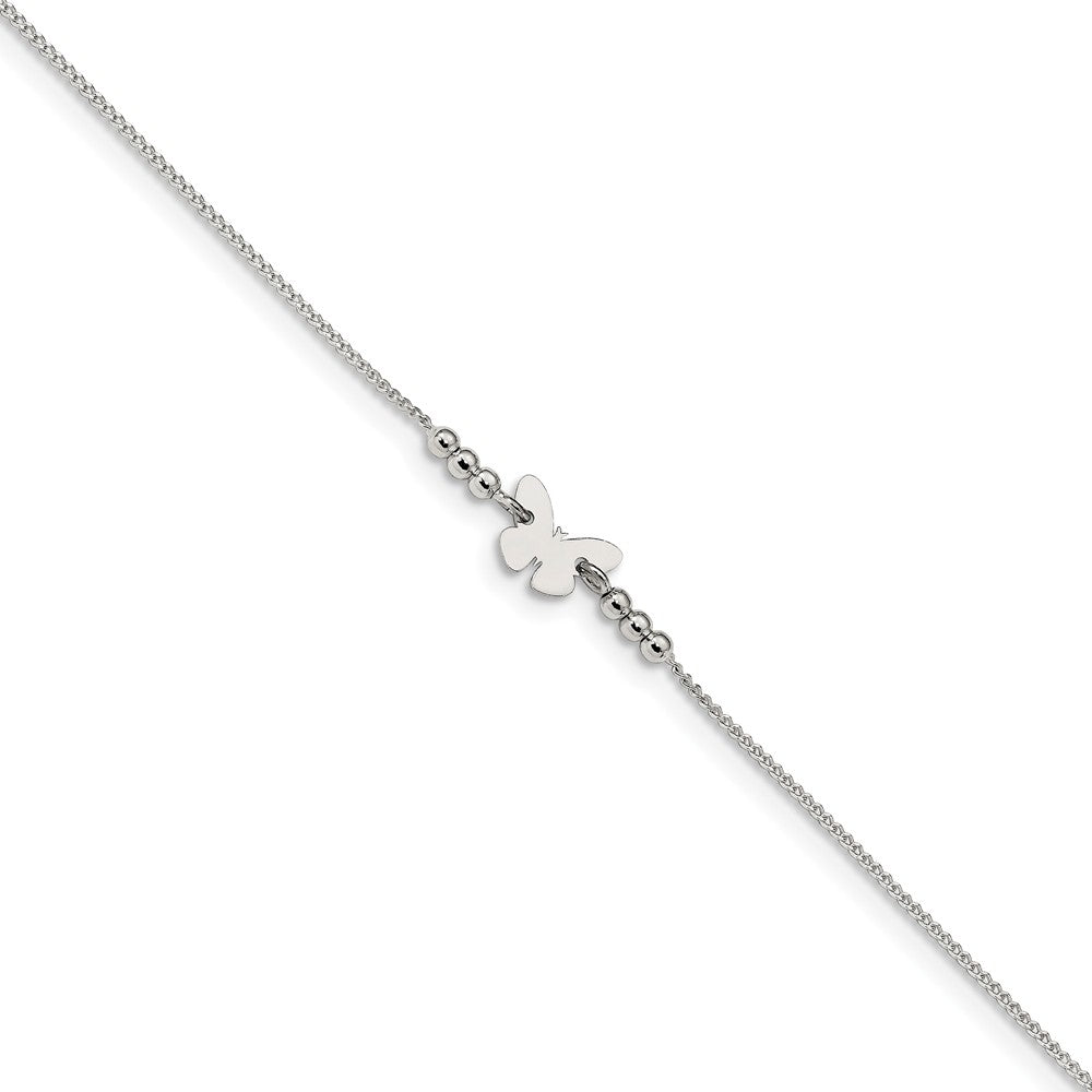 Sterling Silver Butterfly Station And 1mm Curb Chain Anklet, 9-10 Inch, Item A8829 by The Black Bow Jewelry Co.