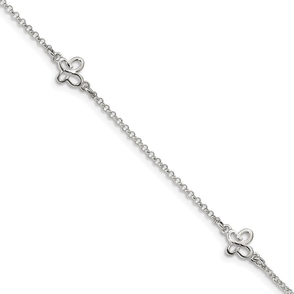 Sterling Silver Butterfly Station And 1.5mm Rolo Chain Anklet, 9-10 In, Item A8831 by The Black Bow Jewelry Co.