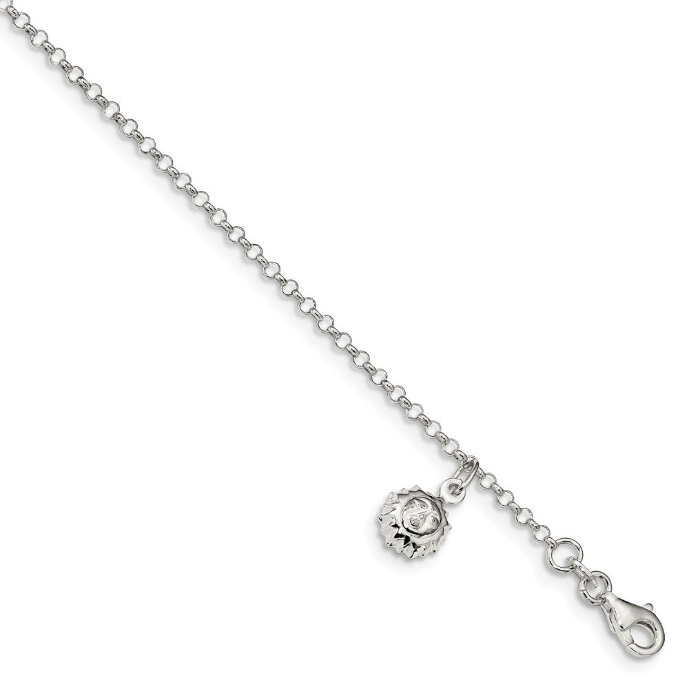 Sterling Silver Sun Dangle Charm And 1.5mm Rolo Chain Anklet, 10-11 In, Item A8833 by The Black Bow Jewelry Co.