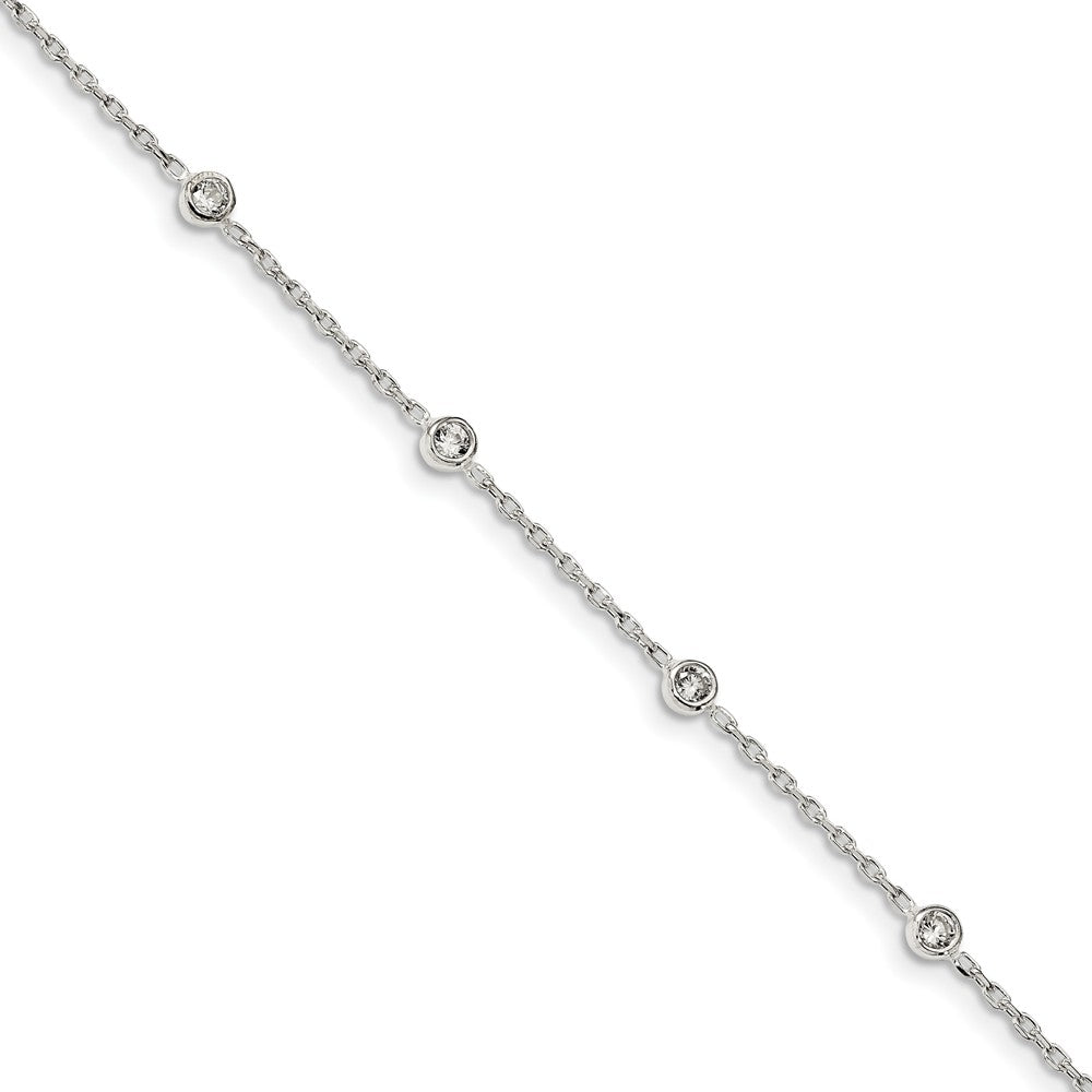 Sterling Silver Cubic Zirconia Station And Cable Chain Anklet, 9-10 In, Item A8835 by The Black Bow Jewelry Co.