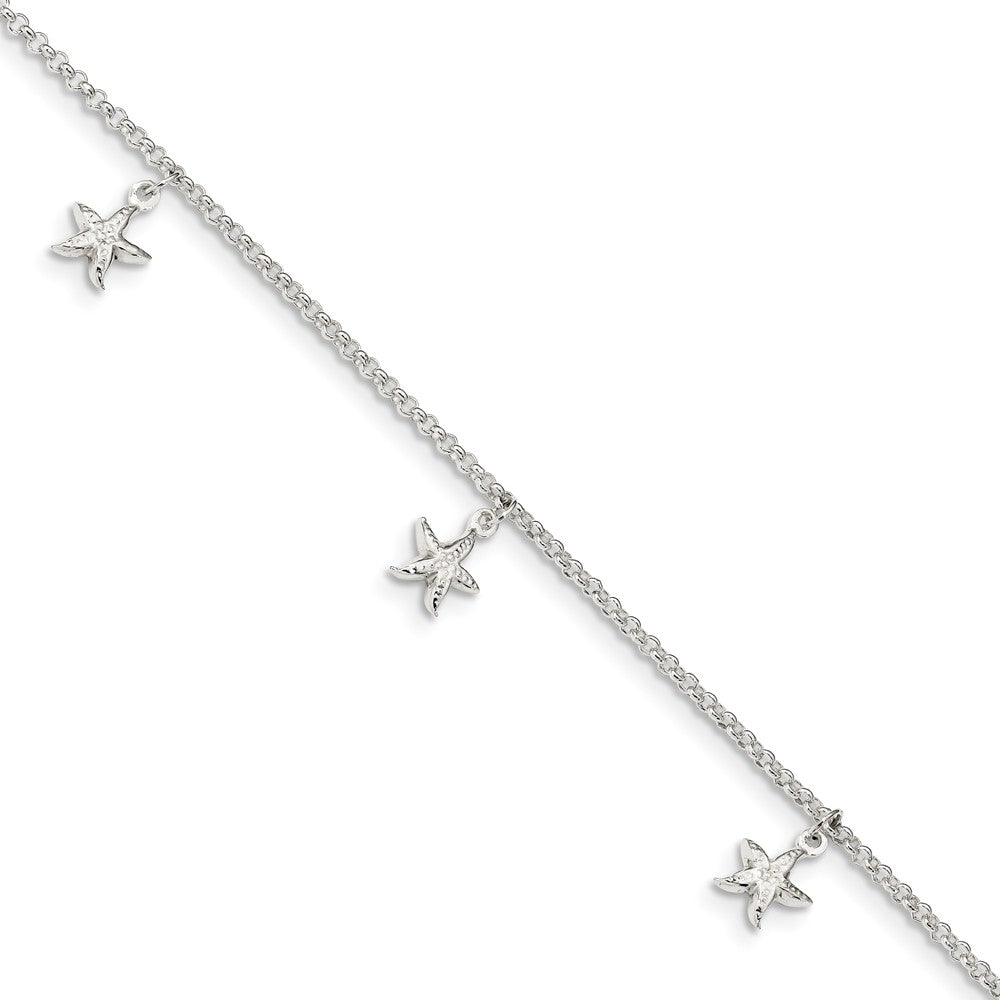 Sterling Silver Starfish Dangle And 1.5mm Rolo Chain Anklet, 9-10 Inch, Item A8840 by The Black Bow Jewelry Co.