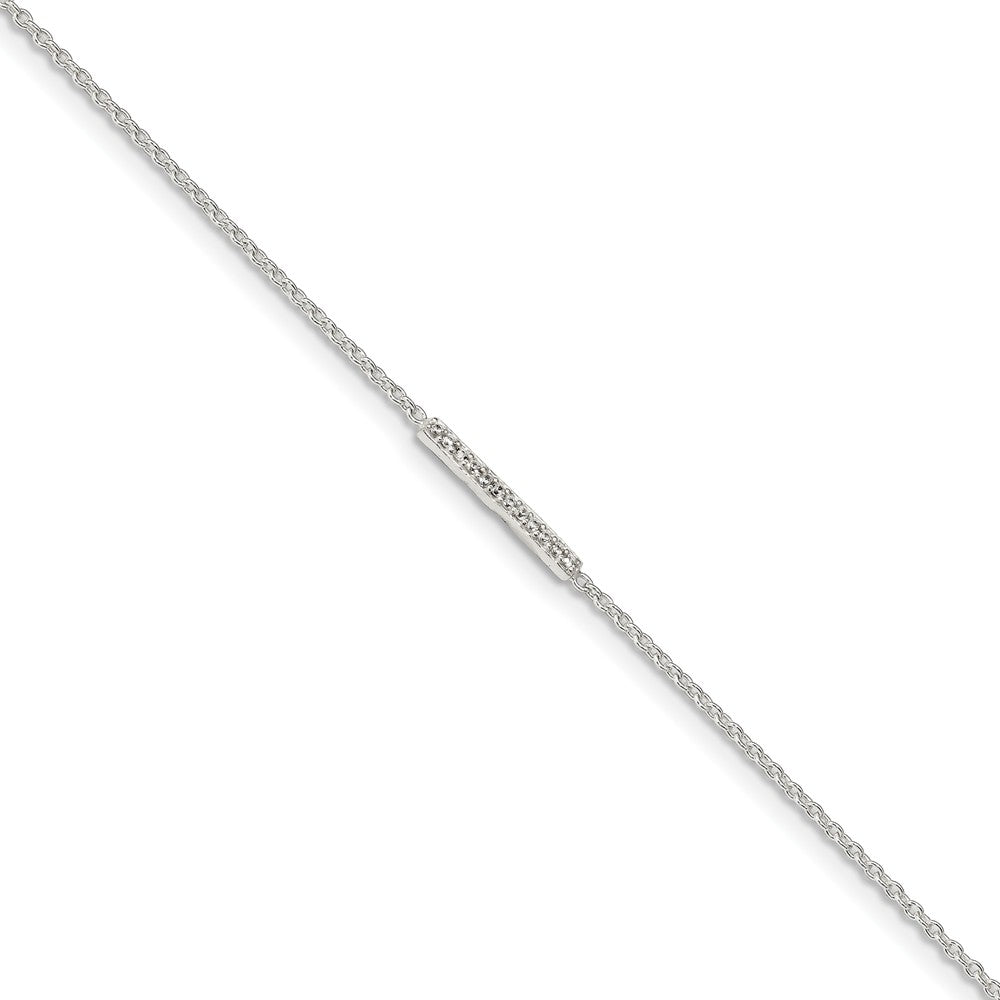 Sterling Silver CZ Bar And 1.25mm Cable Chain Anklet, 9-10 Inch, Item A8841 by The Black Bow Jewelry Co.